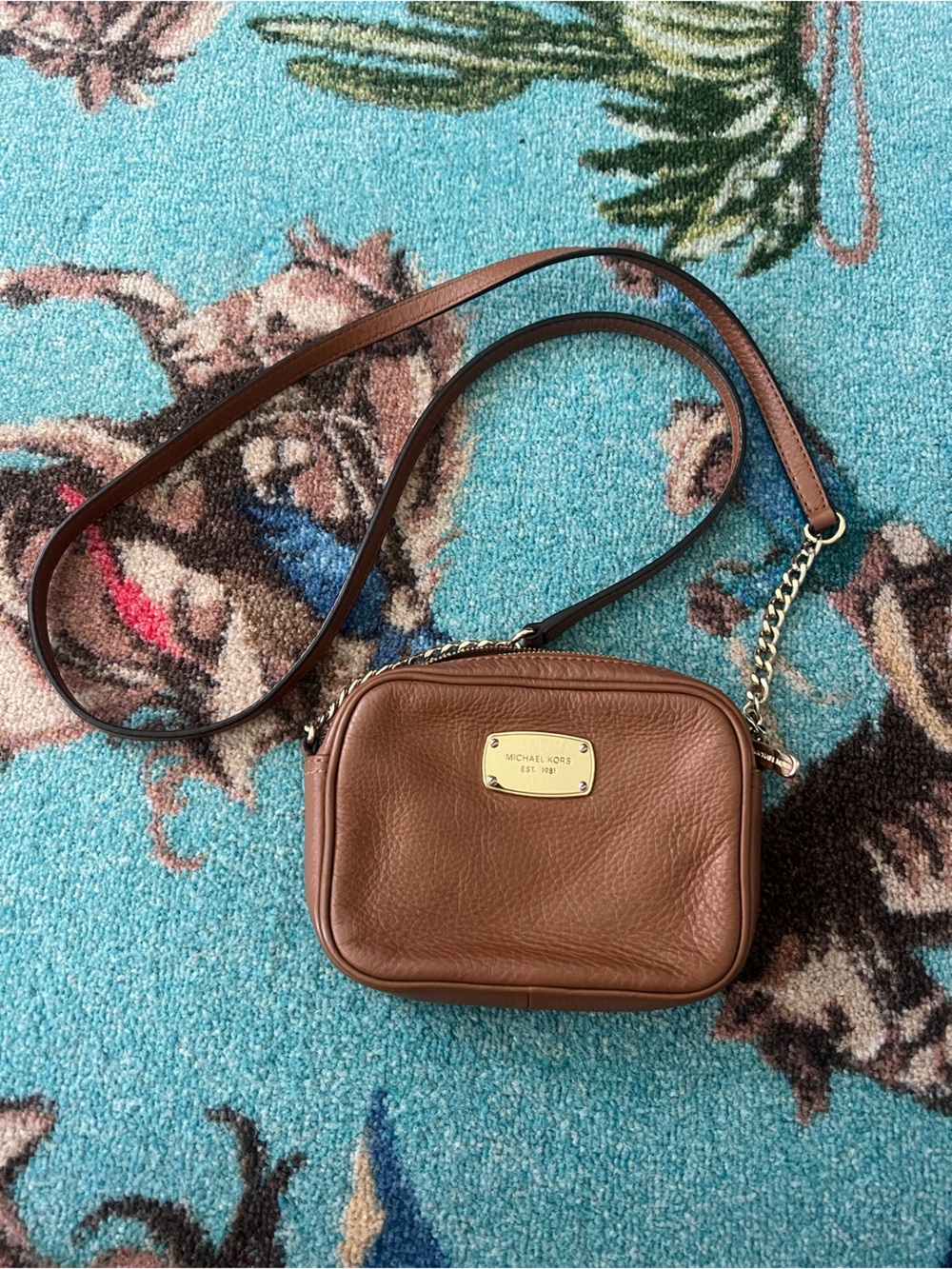 Michael Kors Tan Brown Pebble Leather Crossbody with Gold Plate